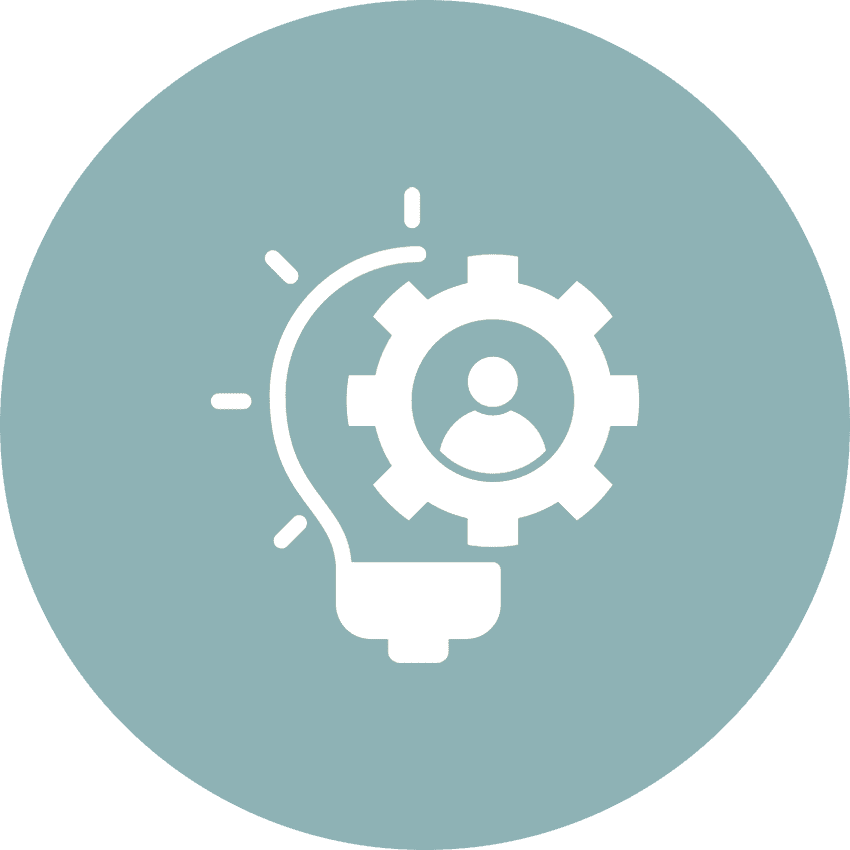 A light bulb with a gear and user icon symbolizing innovation and user settings.